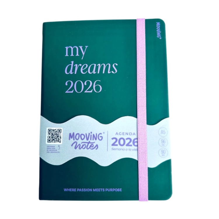 Agenda Mooving 2026 Notes Negra Encuadernada Semana a la Vista 15x21 Art.1446100